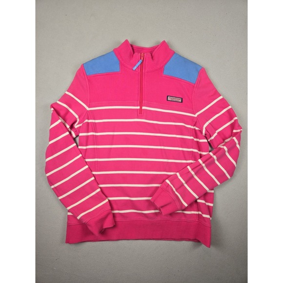 Vineyard Vines Tops - Vineyard Vines Womens Medium Pullover Quarter Zip w/Pink Striped & Blue Shoulder